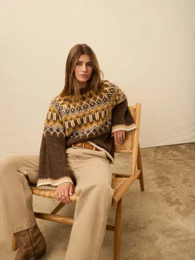 Faherty Summit Fairisle Crew Sweater In Brown