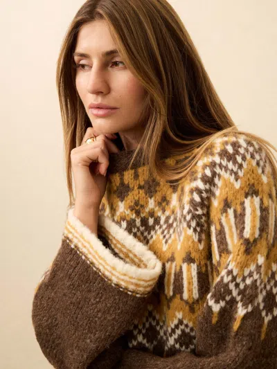 Faherty Summit Fairisle Crew Sweater In Brown