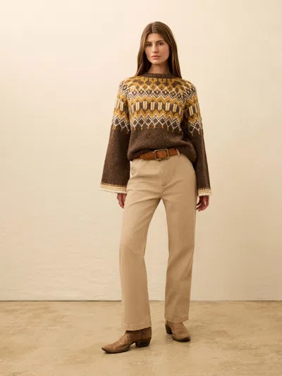 Faherty Summit Fairisle Crew Sweater In Brown
