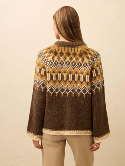 Faherty Summit Fairisle Crew Sweater In Brown