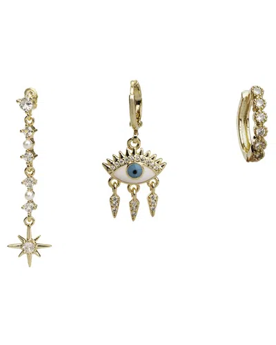 Ebru Jewelry Protection & Luck Plated Cz Dangle & Hoop Earrings In Metallic