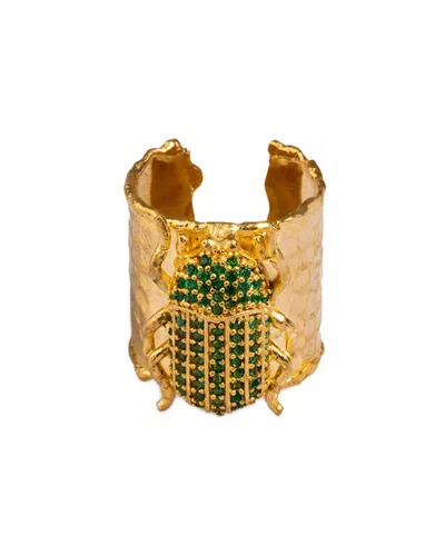 Ebru Jewelry Protection & Luck Plated Cz Cuff Ring In Gold