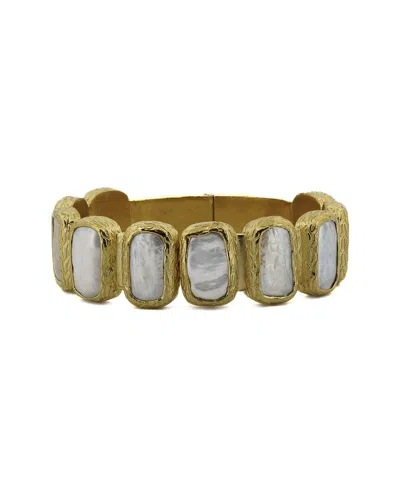 Ebru Jewelry Pearl Collection Plated 0.8in Pearl Bangle Bracelet In Gold