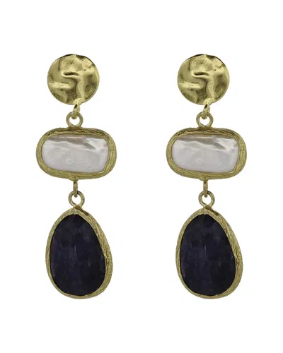 Ebru Jewelry Pearl Collection Plated Sapphire Dangle Earrings In Gold