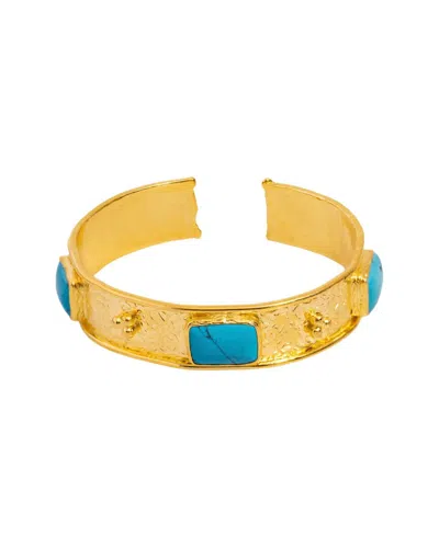 Ebru Jewelry Cleopatra Plated Turquoise Cuff Bracelet In Gold