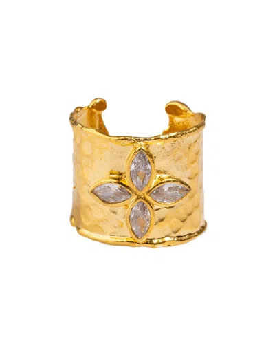 Ebru Jewelry Plated Cz Cuff Ring In Gold