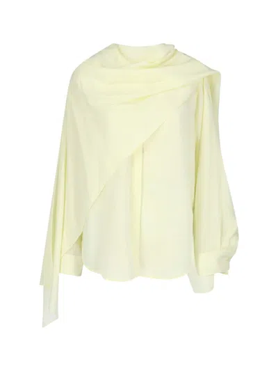 Calvin Klein Draped Long Sleeve Asymmetric Top With Buttons In Yellow