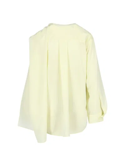 Calvin Klein Draped Long Sleeve Asymmetric Top With Buttons In Yellow
