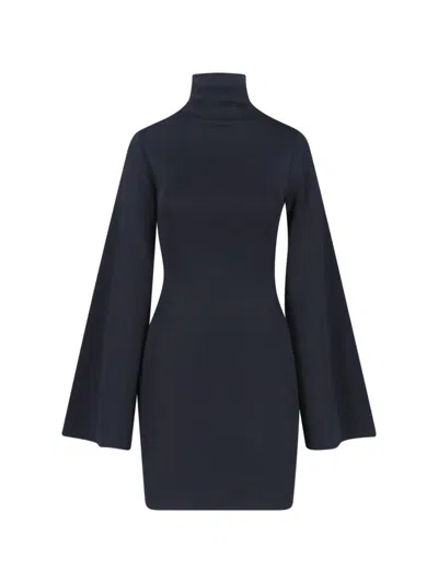 Calvin Klein Fitted Long Sleeve High Neck Dress In Black