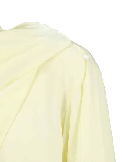 Calvin Klein Draped Long Sleeve Asymmetric Top With Buttons In Yellow