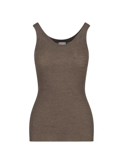 Calvin Klein Ribbed Scoop Neck Stretch Fit Top In Brown
