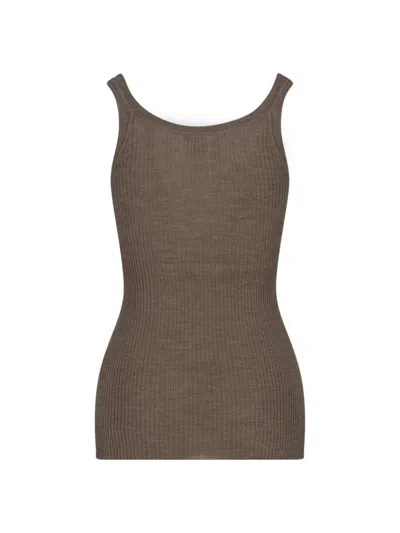 Calvin Klein Ribbed Scoop Neck Stretch Fit Top In Brown