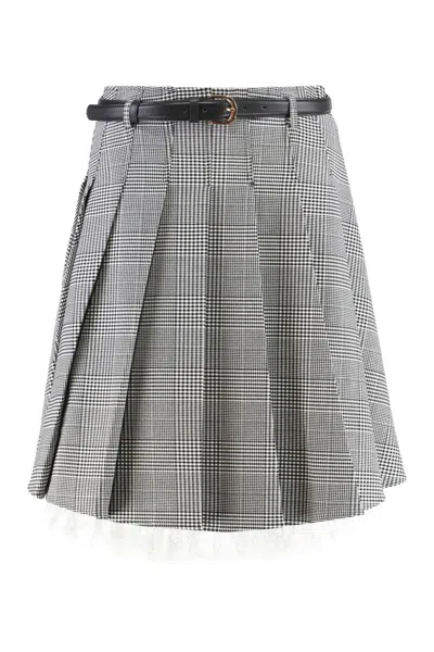 Self-portrait Prince Of Wales Check Pleated Midi Skirt In Gray