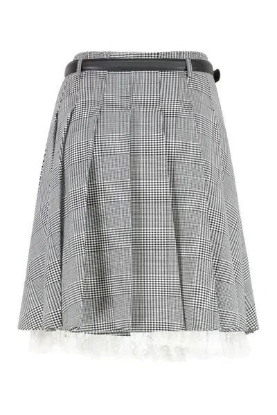 Self-portrait Prince Of Wales Check Pleated Midi Skirt In Gray