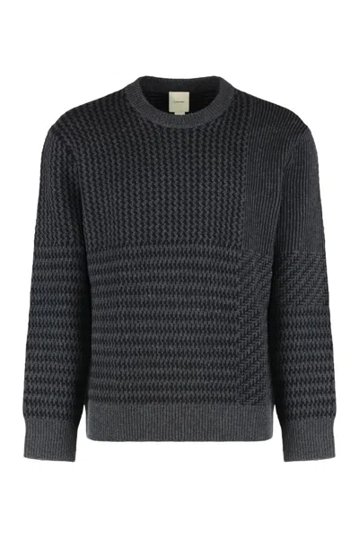 Calvin Klein Textured Knit Long Sleeve Crew Neck Sweater In Black