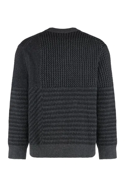 Calvin Klein Textured Knit Long Sleeve Crew Neck Sweater In Black