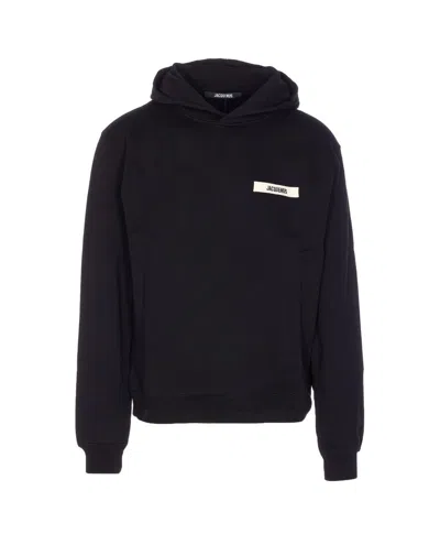 Jacquemus Hooded Long Sleeve Knitwear With Ribbed Cuffs In Black