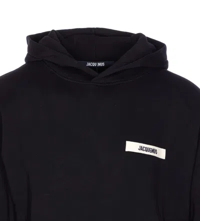 Jacquemus Hooded Long Sleeve Knitwear With Ribbed Cuffs In Black