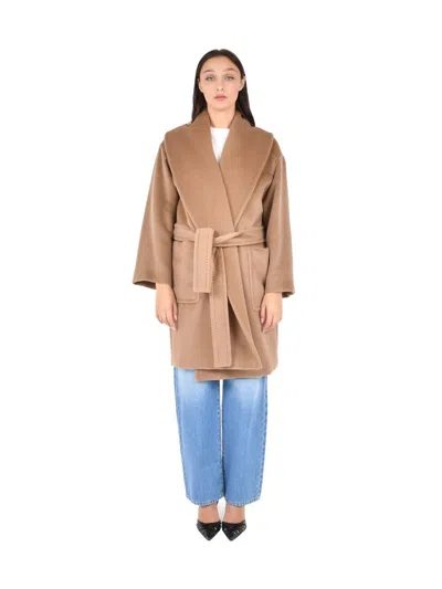 Max Mara Tie-waist Camel Coat In Brown