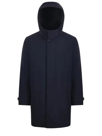 Fay Lightweight Blue Stretch Nylon Overcoat With Double-front Design In Blue