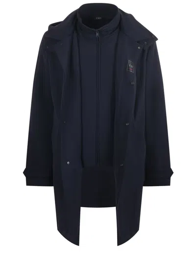 Fay Lightweight Blue Stretch Nylon Overcoat With Double-front Design In Blue
