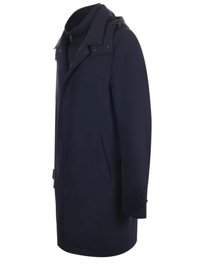 Fay Lightweight Blue Stretch Nylon Overcoat With Double-front Design In Blue