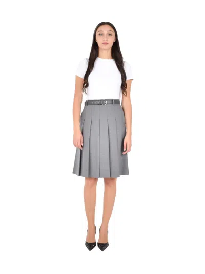 Max Mara Gimmy Pleated Belted Skirt In Gray