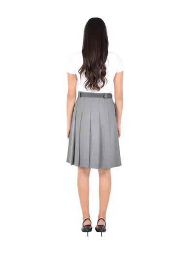 Max Mara Gimmy Pleated Belted Skirt In Gray