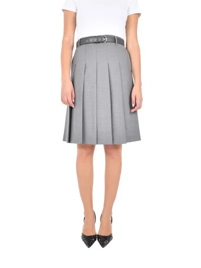 Max Mara Gimmy Pleated Belted Skirt In Gray