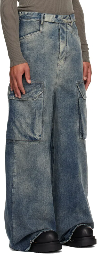 Rick Owens Blue Concordians Mastadon Firbanks Denim Cargo Pants In Blue