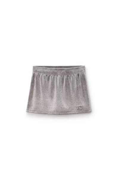 Alexander Wang Mid-rise Mini Skort In Crushed Velour In Silver