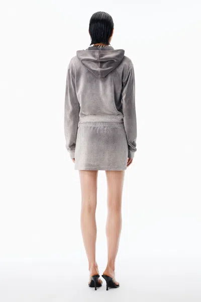 Alexander Wang Mid-rise Mini Skort In Crushed Velour In Silver