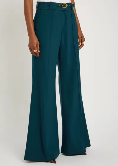 Zimmermann Rebellion Belted Stretch-wool Trousers In Blue