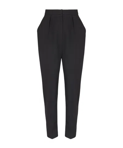 Balmain High Waist Pleated Tailored Wool Trousers In Blue