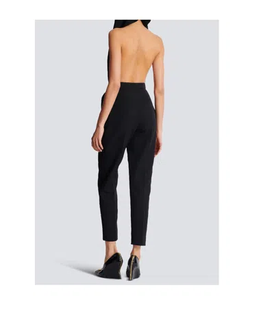 Balmain High Waist Pleated Tailored Wool Trousers In Blue