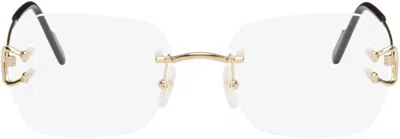 Cartier Gold C De  Square Rimless Glasses In White