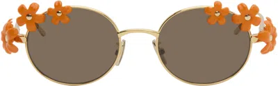 Loewe Gold & Orange Paula's Ibiza Daisy Field Sunglasses In Brown