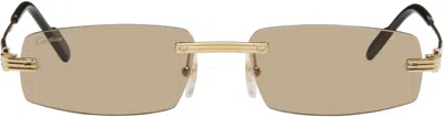 Cartier Gold Première De  Rectangular Rimless Sunglasses In Brown