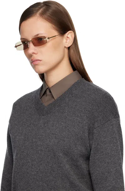 Cartier Gold Première De  Rectangular Rimless Sunglasses In Brown