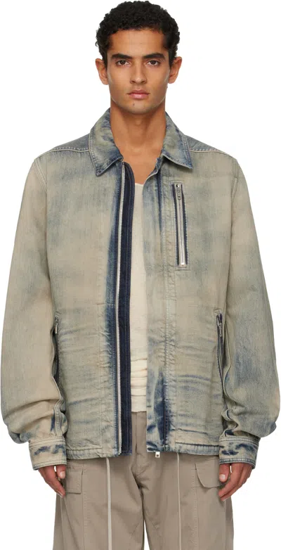 Rick Owens Drkshdw Blue Concordians Concealed Zipfront Denim Jacket In Multi