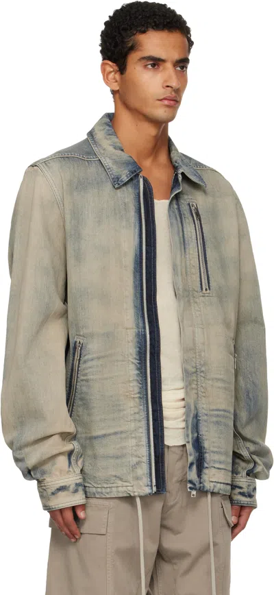 Rick Owens Drkshdw Blue Concordians Concealed Zipfront Denim Jacket In Multi