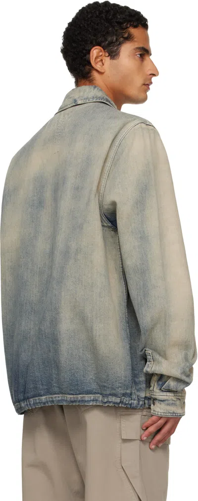 Rick Owens Drkshdw Blue Concordians Concealed Zipfront Denim Jacket In Multi