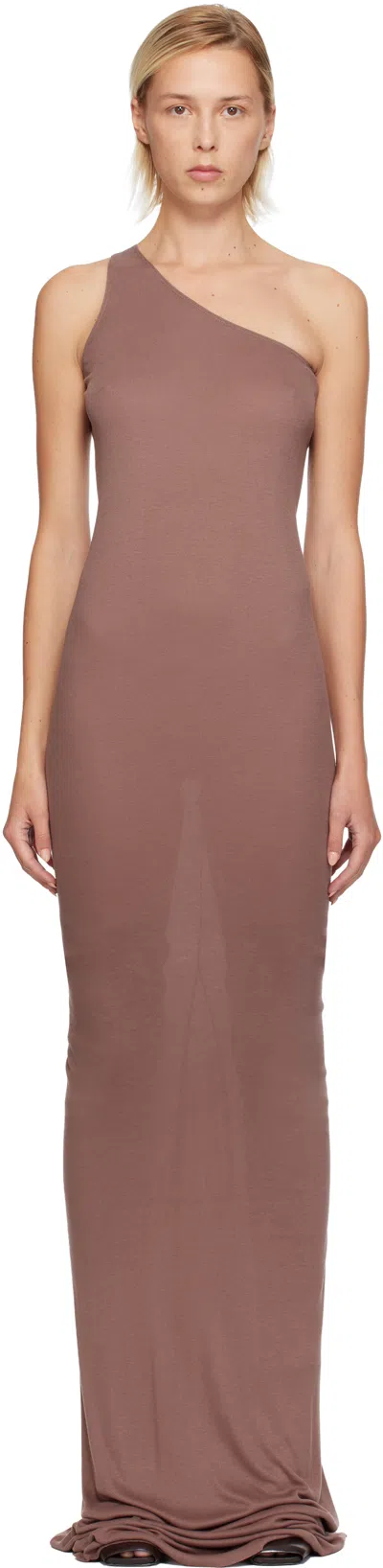 Rick Owens Pink Concordians One Shoulder Maxi Dress In Brown