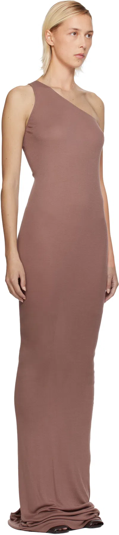 Rick Owens Pink Concordians One Shoulder Maxi Dress In Brown