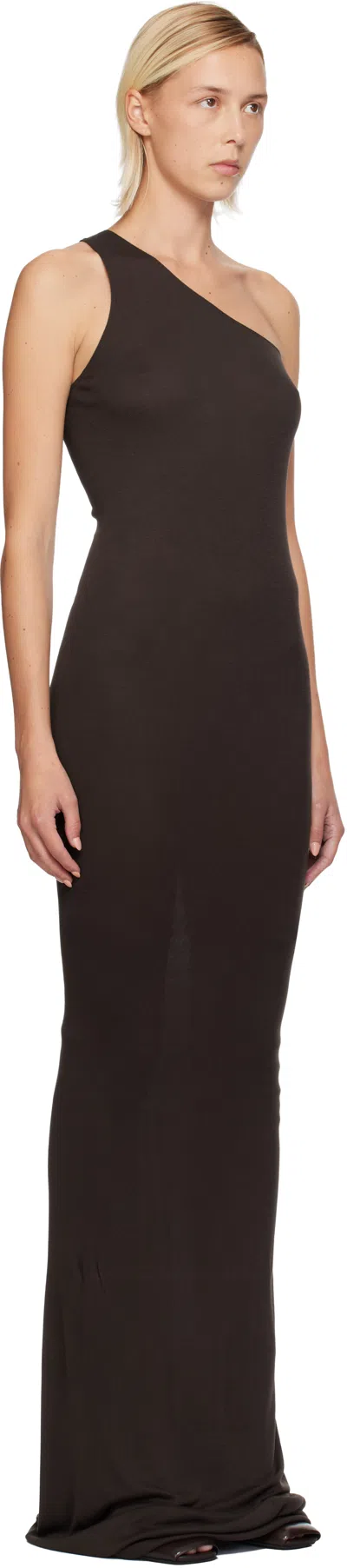 Rick Owens Brown Concordians One Shoulder Maxi Dress In Animal Print