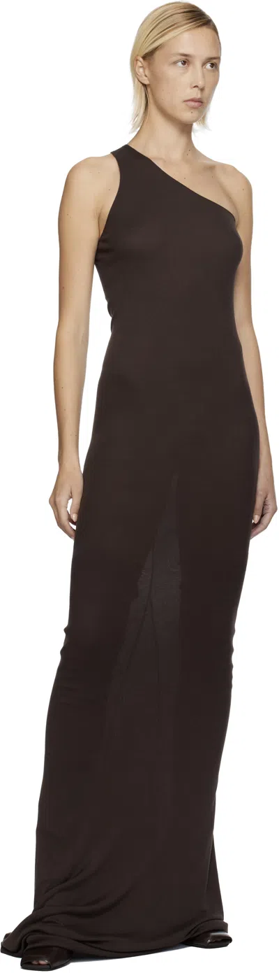 Rick Owens Brown Concordians One Shoulder Maxi Dress In Animal Print