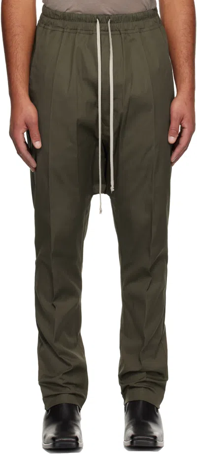 Rick Owens Khaki Concordians Drawstring Long Trousers In Green