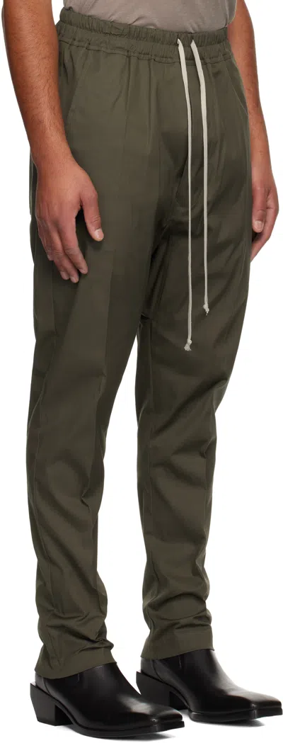 Rick Owens Khaki Concordians Drawstring Long Trousers In Green