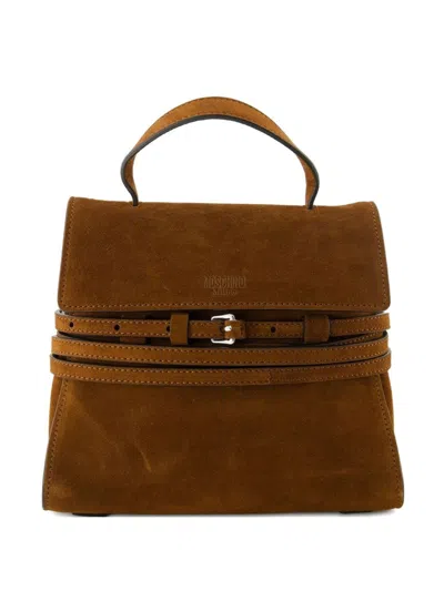 Moschino Tie Me Suede Shoulder Bag In Brown