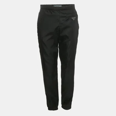 Pre-owned Prada Black Triangle Logo Re-nylon Trousers S